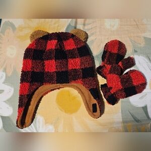 Wonder Nation Plaid Kids Hat and Mittens